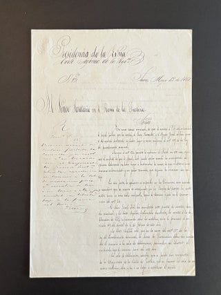 Five Manuscript Letters Signed, to the Secretary of State at the Office of Justice (Sucre: 11 March – 12 May 1858)