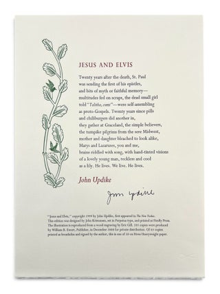 Item #11547 [Broadside] Jesus and Elvis. John | Updike, Eric Gill
