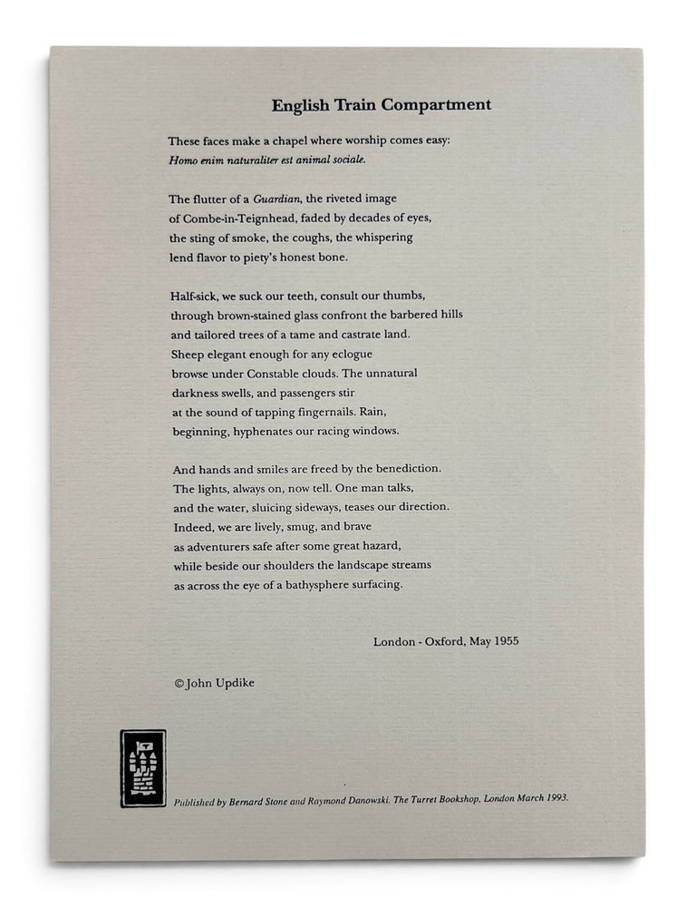Item #11554 [Broadside] English Train Compartment. John Updike.