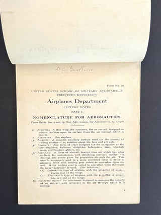 Airplane Department, Lecture Notes. Part I. Nomenclature [and] Part II. Theory of Flight