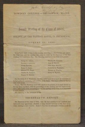 Item #3954 BOWDOIN COLLEGE -- BRUNSWICK, MAINE | SECOND MEETING OF THE CLASS OF 1844, HOLDEN AT...
