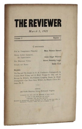 Item #5959 THE REVIEWER: March 1, 1921 (Volume 1, Number 2). Mary Newton Stanard, Robert...