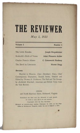 Item #5961 THE REVIEWER: May 1, 1921 (Volume 1, Number 6). Joseph Hergesheimer, C. Cotesworth...