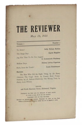 Item #5962 THE REVIEWER: May 16, 1921 (Volume 1, Number 7). Sally Nelson Robins, Helena Lefroy...