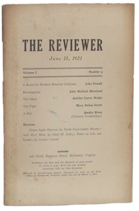 Item #5964 THE REVIEWER: June 15, 1921 (Volume 1, Number 9). John Powell, Mary Dallas Street,...