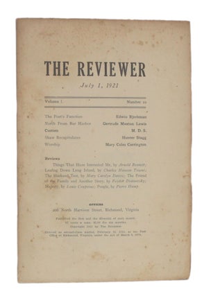 Item #5965 THE REVIEWER: July 1, 1921 (Volume 1, Number 10). Edwin Bjorkman, Hunter Stagg, M. D....