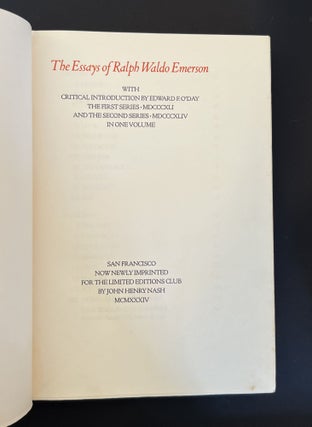 [John Henry Nash | Limited Editions Club] THE ESSAYS OF RALPH WALDO EMERSON