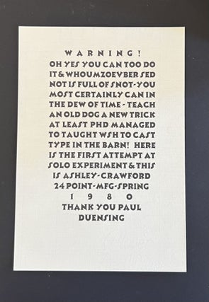 Item #7391 [Broadside. Type Specimen. Ashley-Crawford 24-point] WARNING! OH YES YOU CAN TOO DO. ....