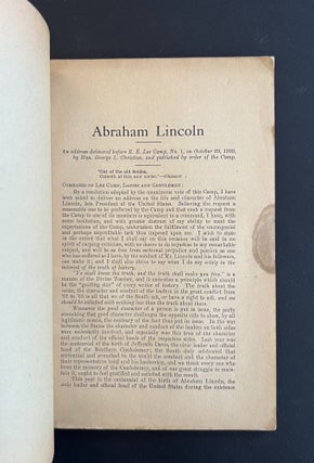 ABRAHAM LINCOLN. AN ADDRESS Delivered Before R. E. Lee Camp, No. 1, Confederate Veterans, at Richmond, VA., on October 29th, 1909