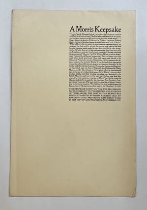 Item #7534 [Kelmscott Press] A MORRIS KEEPSAKE. William Morris, Edward F. | O'Day, Henry Raschen