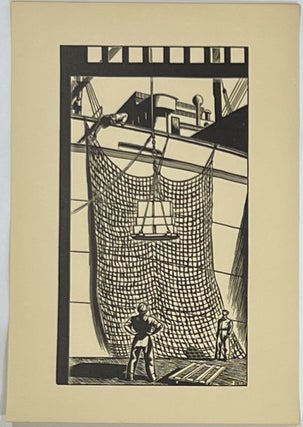 Item #8420 [Linocut of Men Working on a Ship]. Giacomo Patri