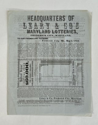 Item #8431 [Maryland Lottery Circular] [Caption Title] HEADQUARTERS OF LEARY & CO.'S MARYLAND...